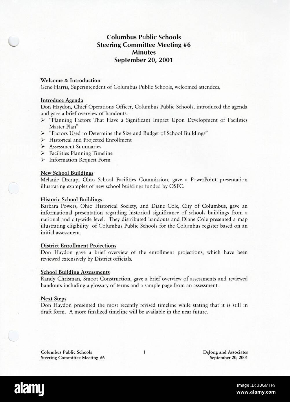 The 2002 Columbus Schools Master Plan offers a district-wide analysis ...