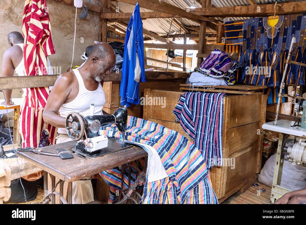 Tagombaw Tailoring of traditional Dagomba tuxedos at the central market in ...