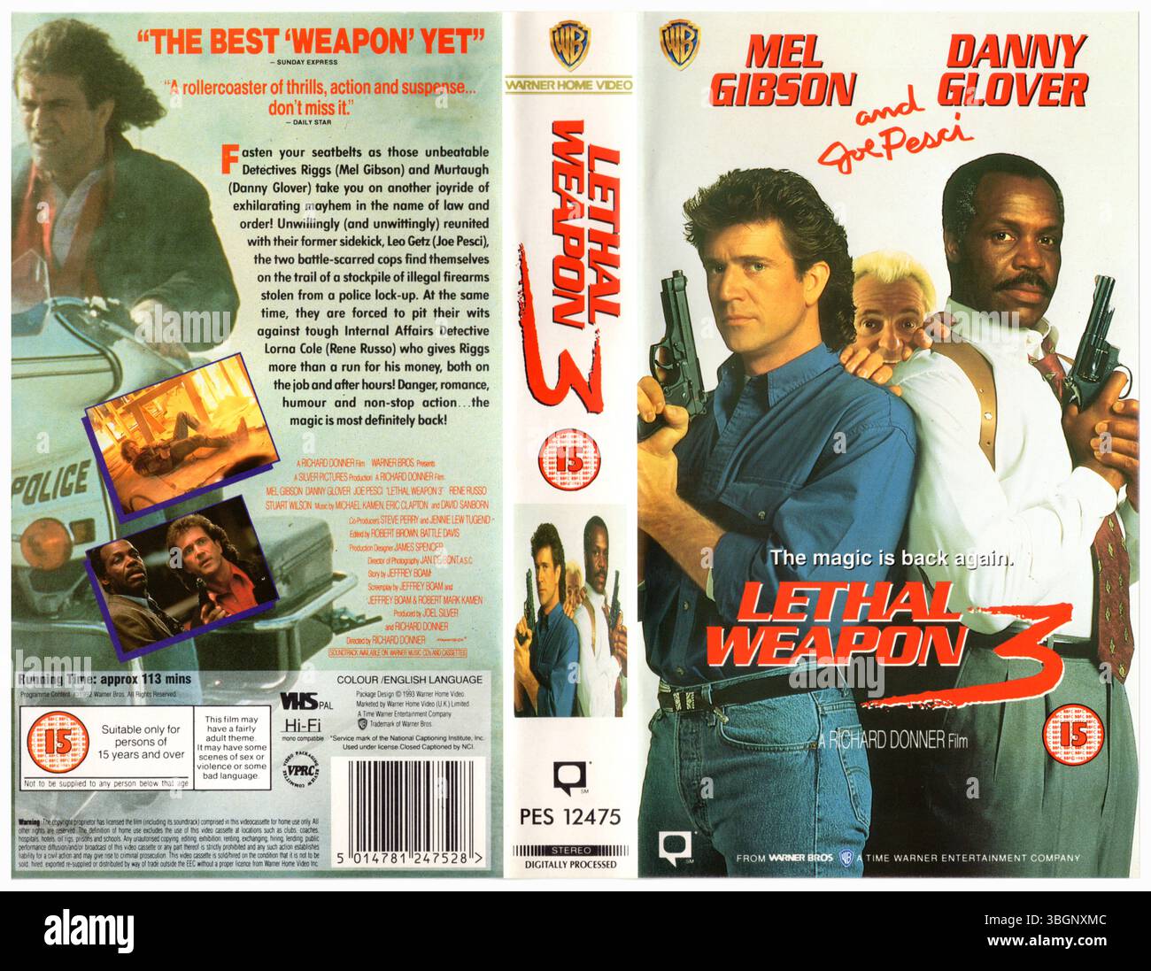 Lethal Weapon 3 1992 American buddy cop action film directed by Richard Donner VHS Cover ('93, UK) by Warner Home Video (UK) Stock Photo