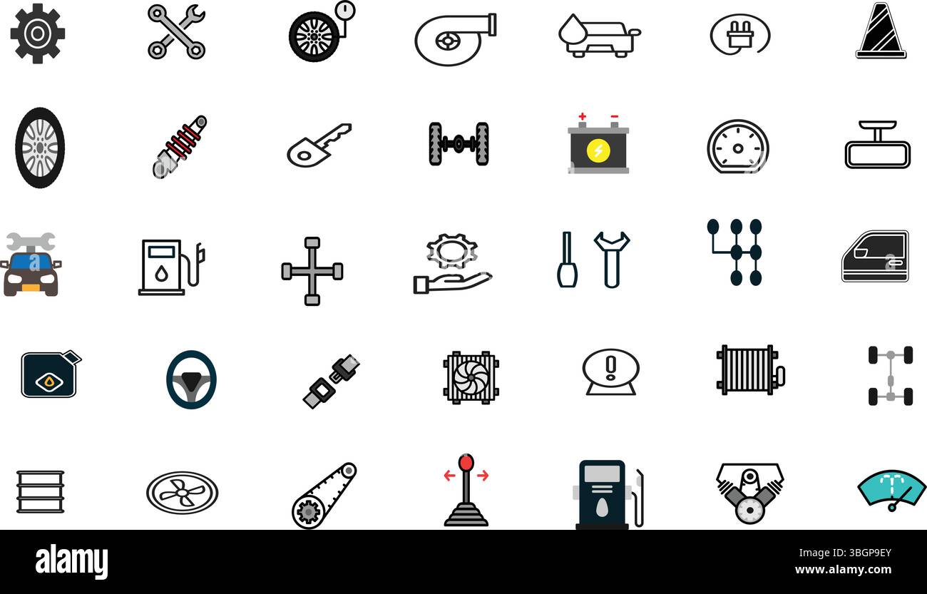 Car Mechanic Icons Collection - Tools, Engine, Parts, and Vehicle ...
