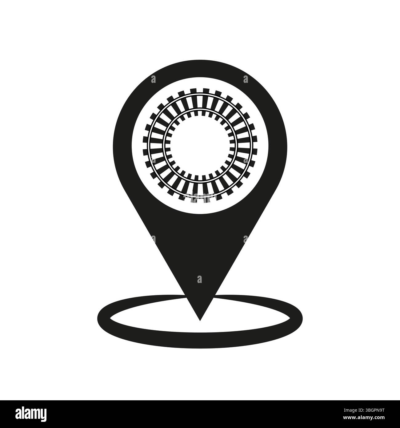 Location pin icon. Circular pattern shape. Abstract black vector. Navigation symbol design Stock Vector