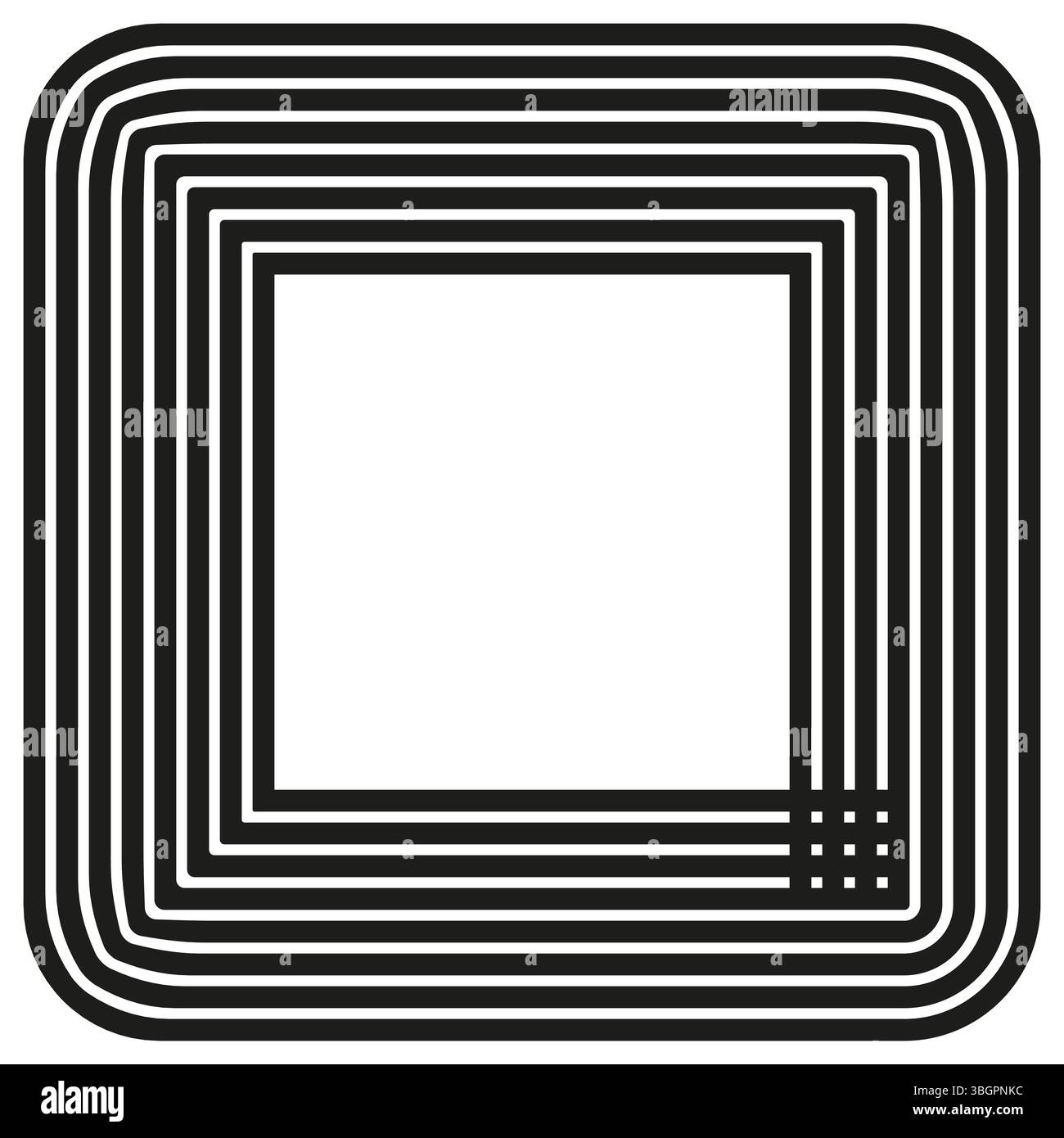Layered square icon. Black concentric form. Vector geometric shape. White background pattern. Stock Vector