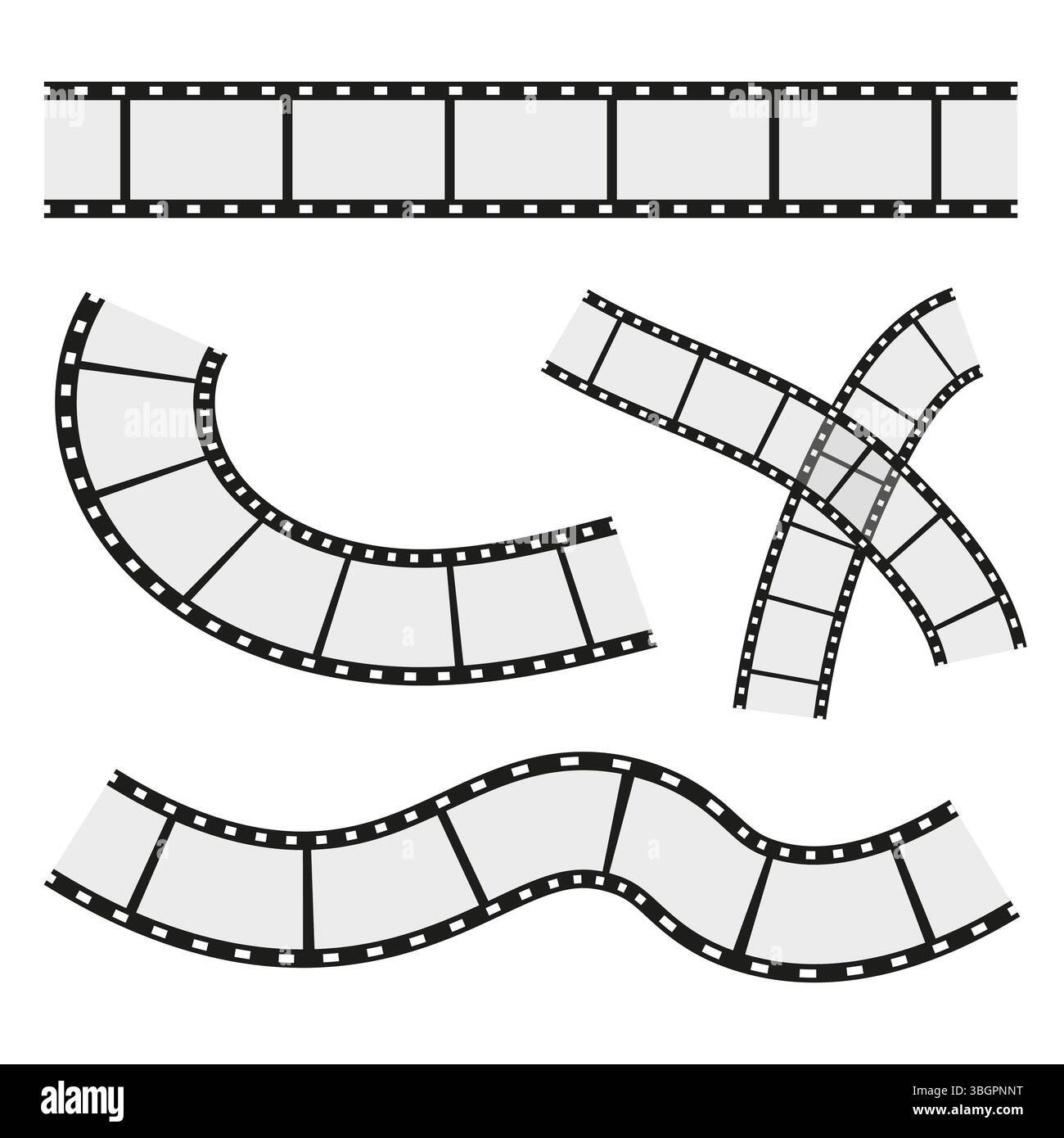 Film set icon. Multiple strip symbols. Black white curves. Vector ...