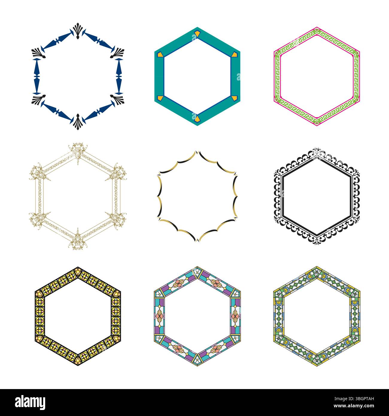 Ornamental hexagon shape. Luxury border symbol. Pattern vector frame ...