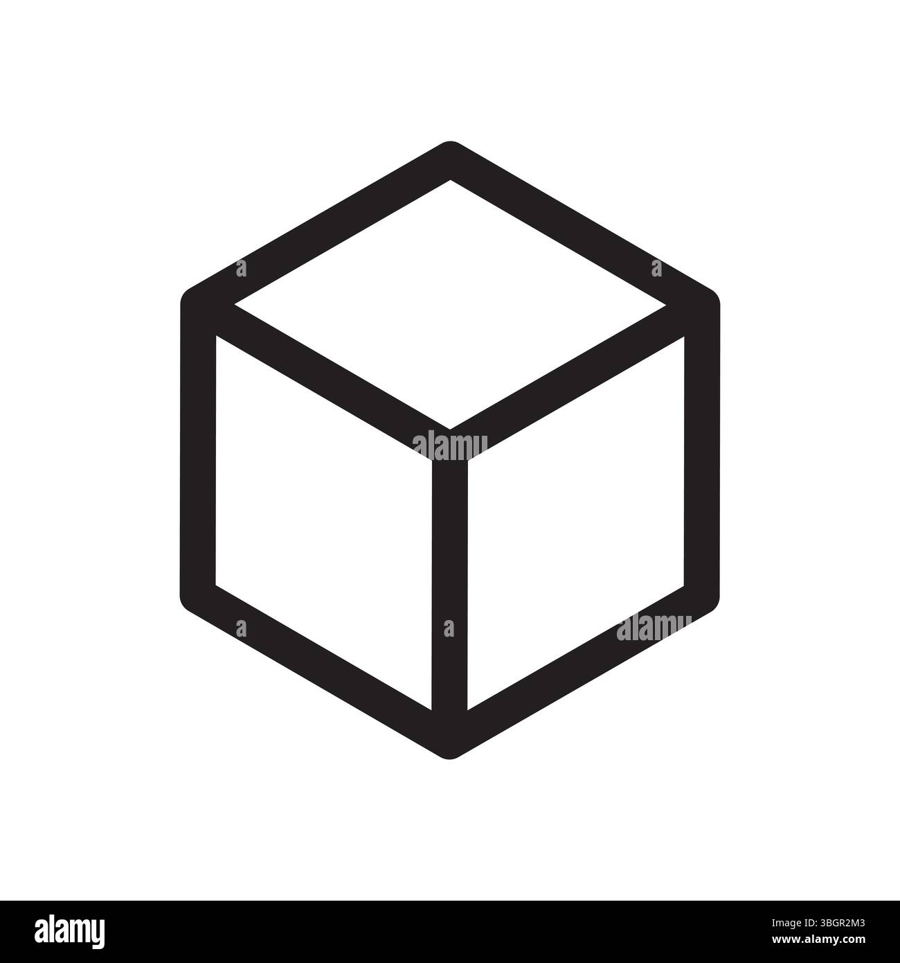 Isometric cube icon. Abstract 3D shape. Minimal black box. Vector geometric form. Stock Vector