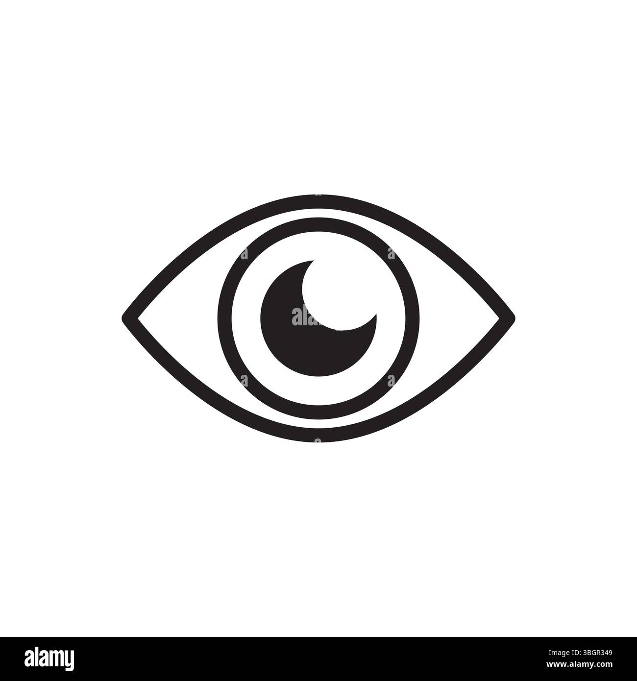Moon pupil eye. Abstract vision icon. Black rounded shape. Vector ...