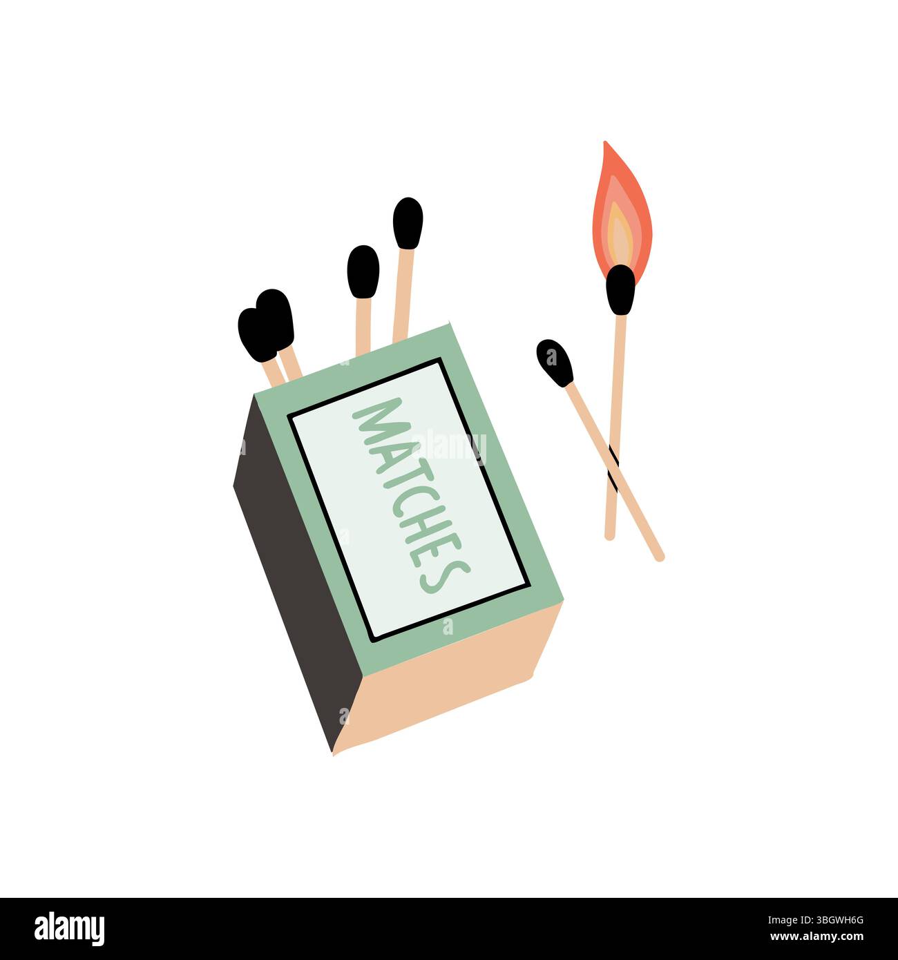 Matchbox and Burning Match,Hand Drawn illustration Stock Vector