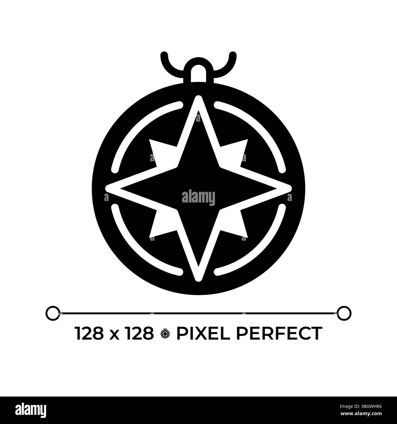 Nautical compass pixel perfect glyph solid icon Stock Vector