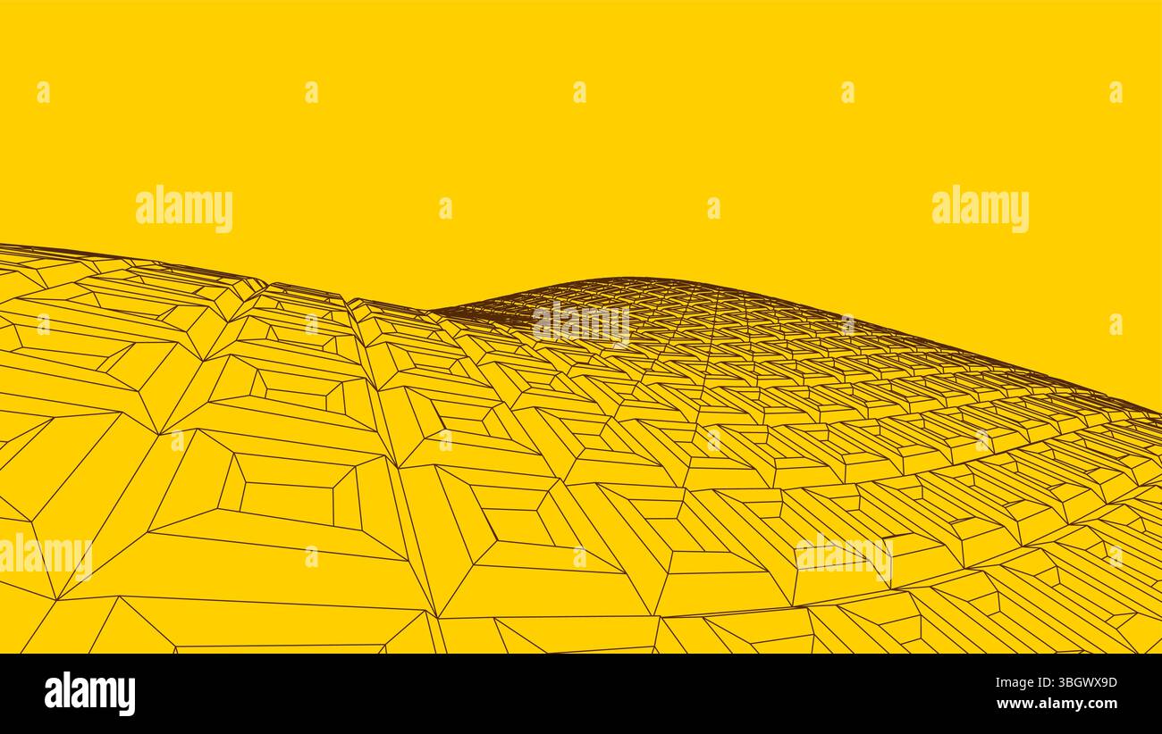 Abstract digital 3D surface with geometric grid landscape and 3D square pattern Stock Vector