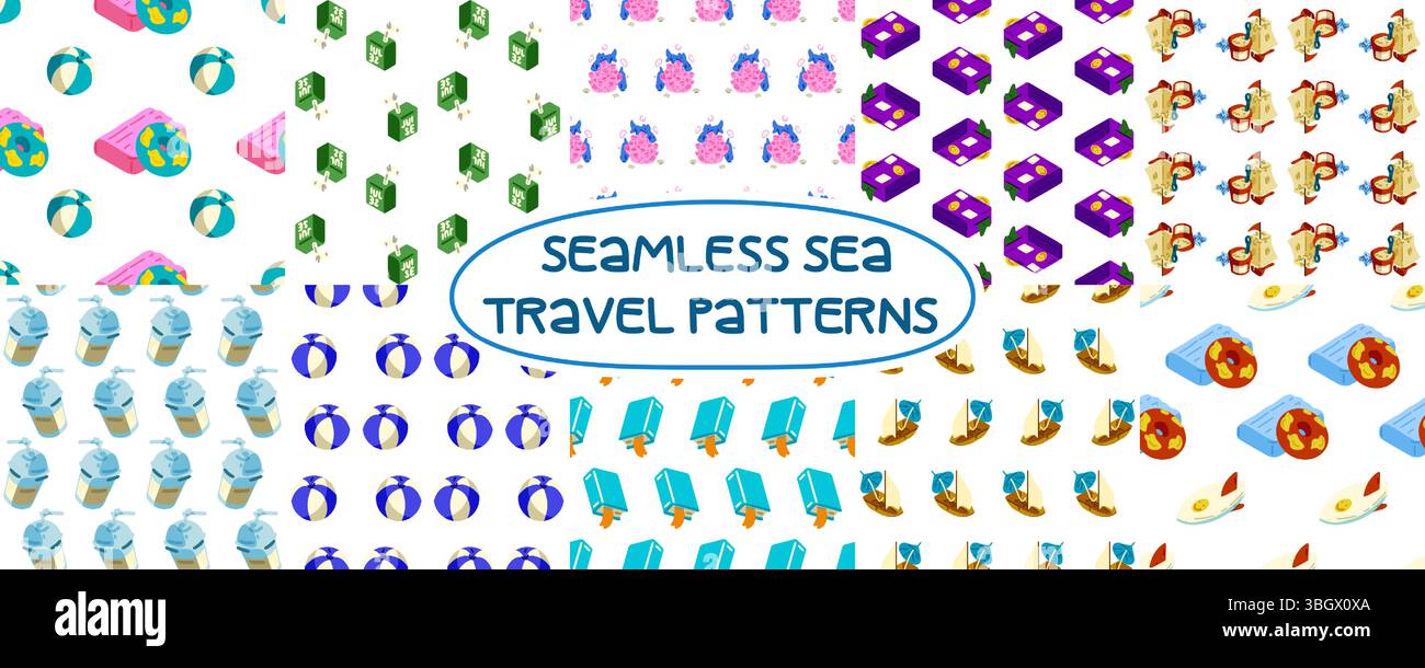 Seamless Sea Travel Pattern Pack Stock Vector