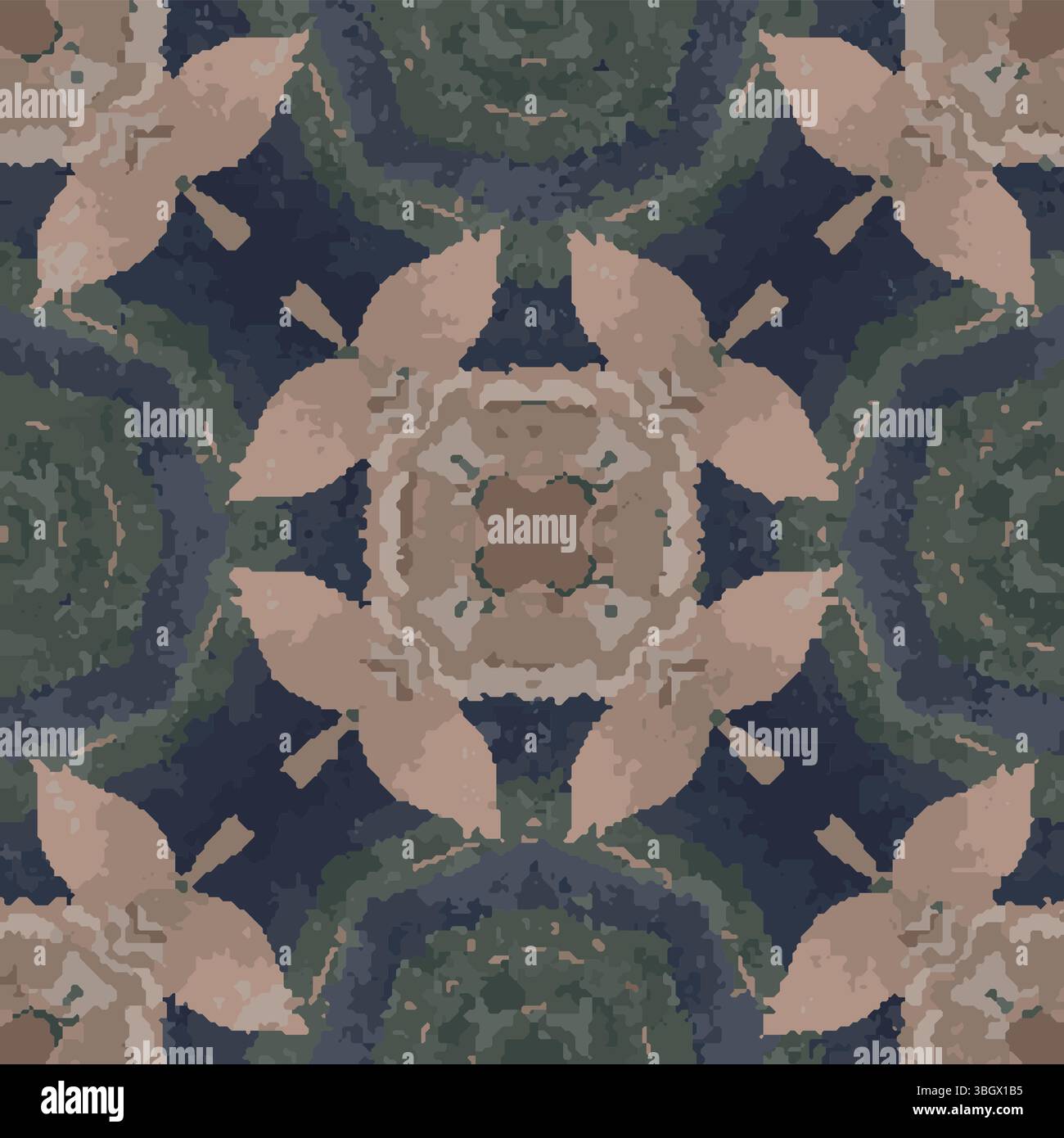 Peach Teal Floral Kaleidoscope Vector Stock Vector