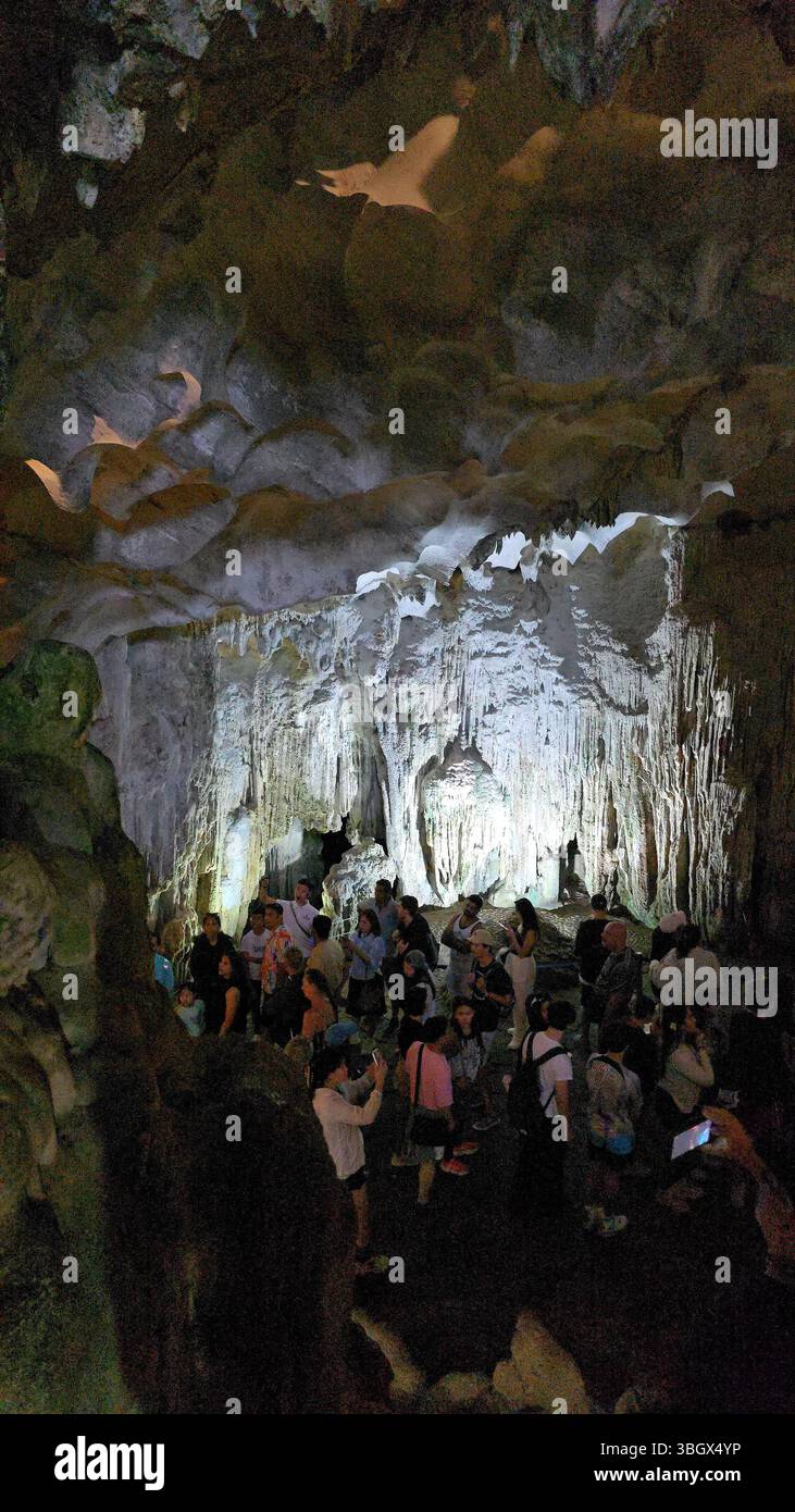 Thien Cung Cave Heavenly Palace Cave of Halong Bay, 4 km away from Dau Go Island, Most beautiful primitive cave of the bay. - Smartphone Captured Stock Image