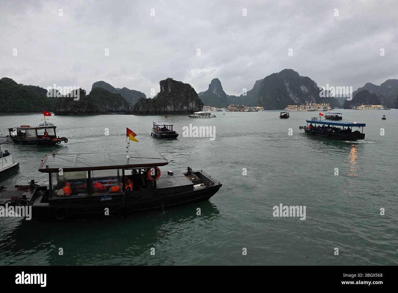 Halong Bay, Vietnam - October 10, 2024: Tourist ferry boat in Halong Bay, the  UNESCO world heritage site in Vietnam - Smartphone Captured Stock Image