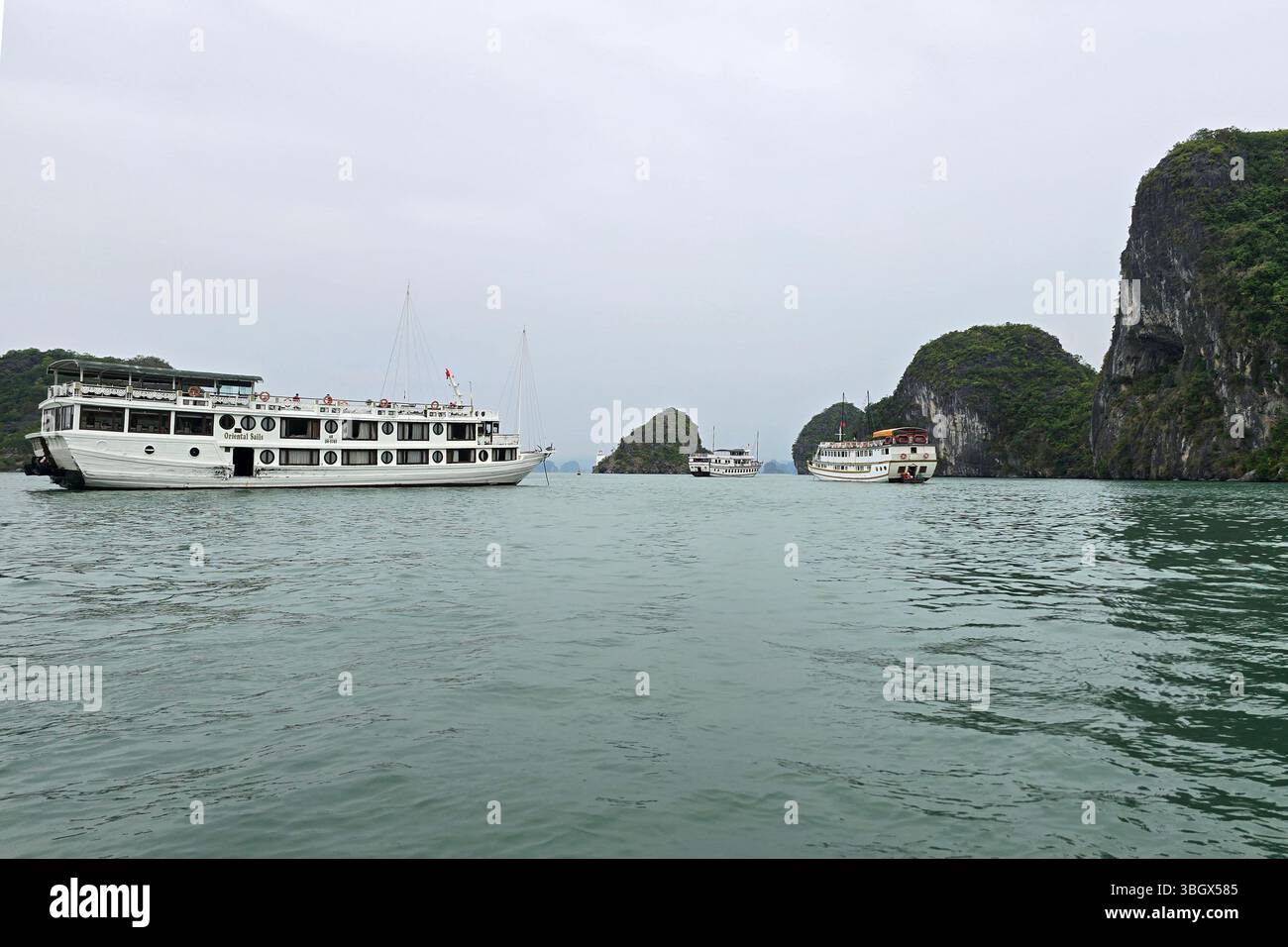 Halong Bay, Vietnam - October 10, 2024: Tourist ferry boat in Halong Bay, the  UNESCO world heritage site in Vietnam - Smartphone Captured Stock Image