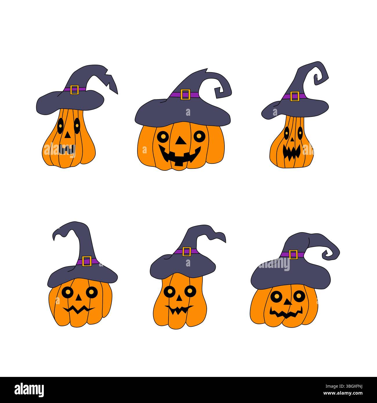colorful set of pumpkins in hats for Halloween Stock Vector Image & Art ...