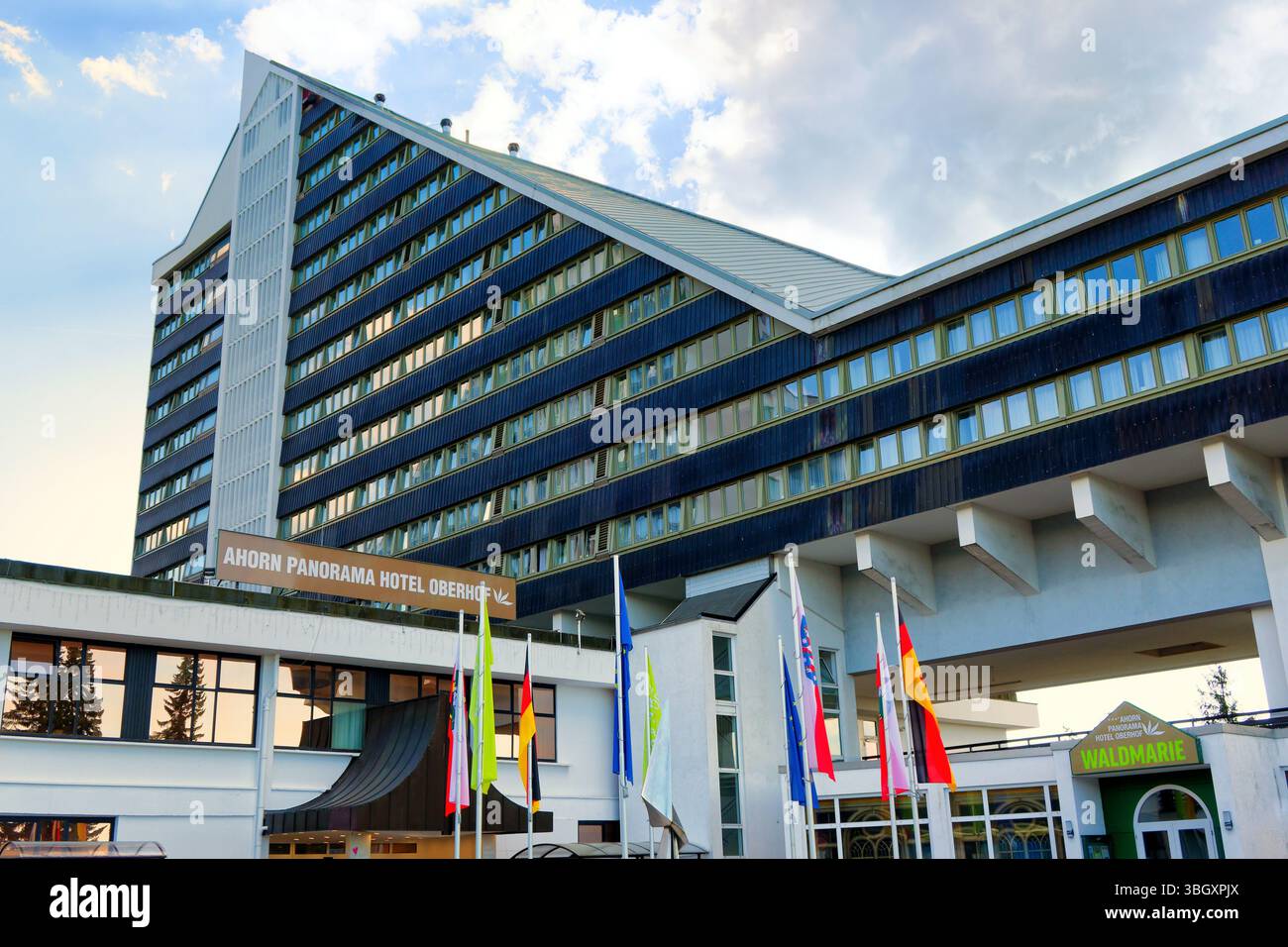 Ahorn Panorama Hotel Oberhof in Oberhof, Thuringian Forest, Germany. Hotel Panorama was built in 1969 as an GDR Interhotel. Stock Photo
