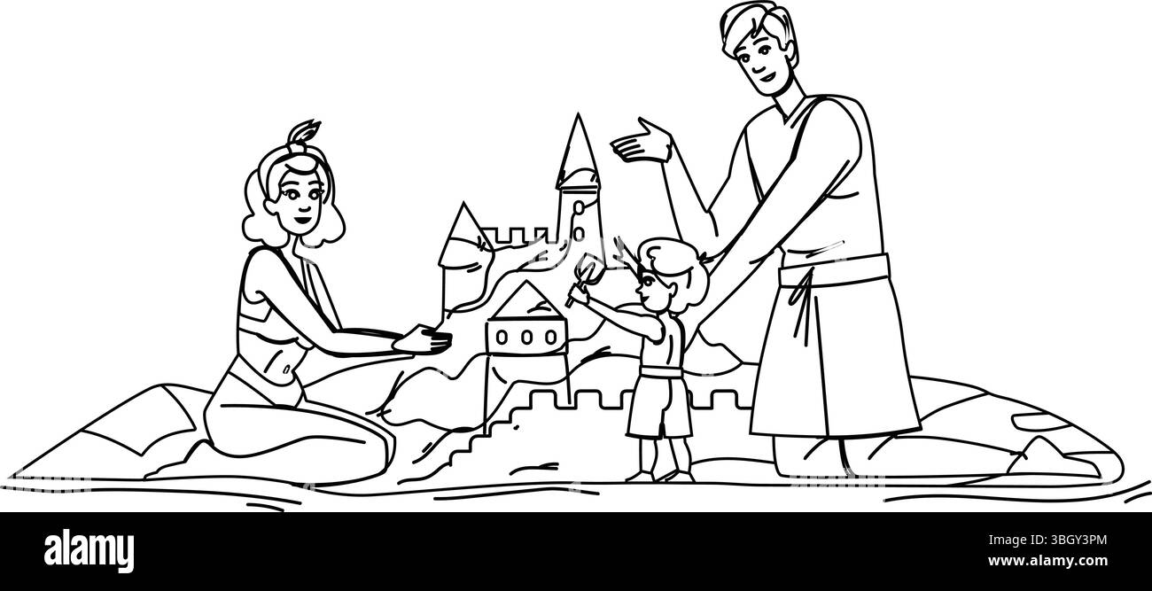 ocean beach family sandcastle vector Stock Vector Image & Art - Alamy