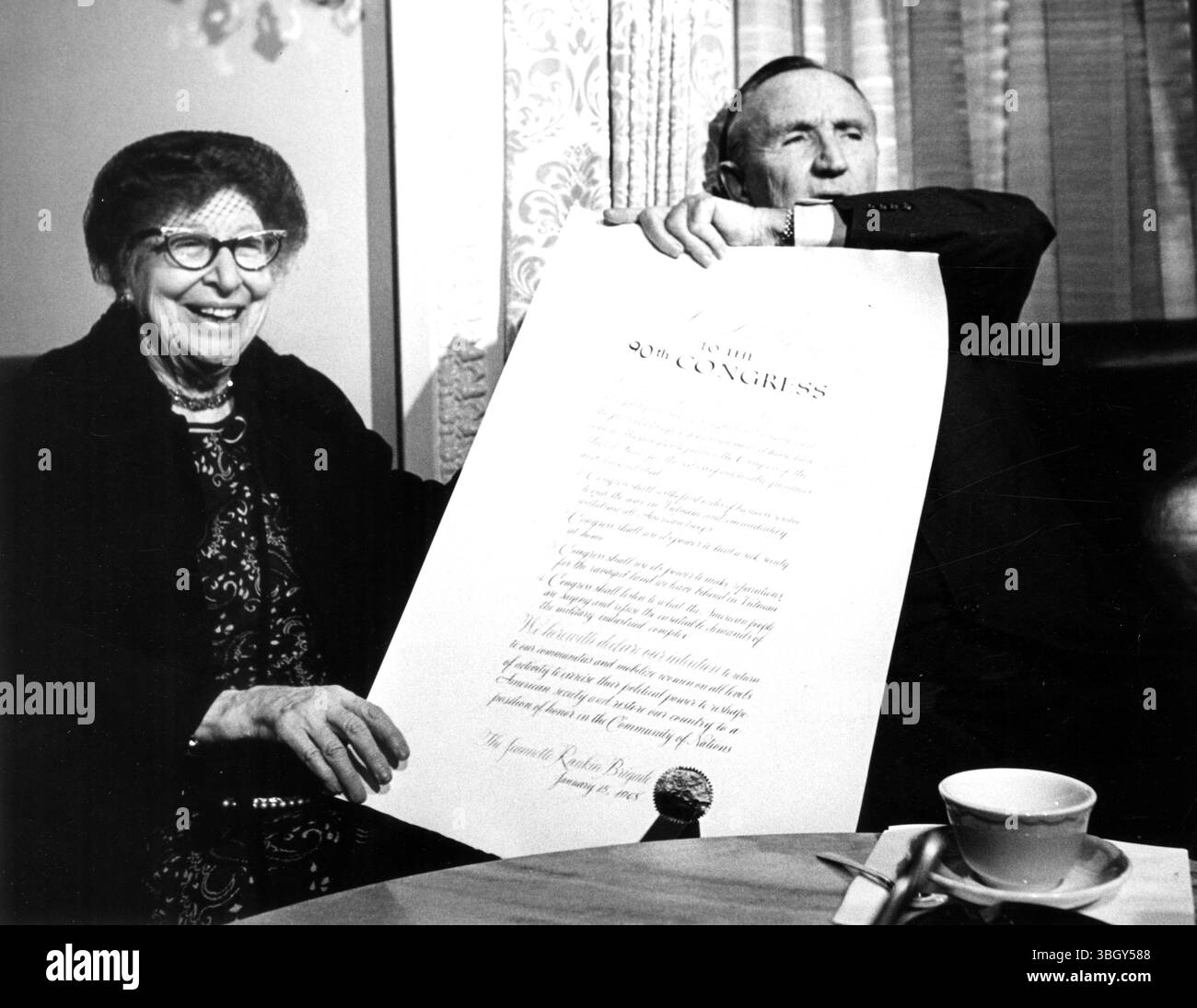 Jeannette Rankin, the 1st woman ever to serve in Congress, smiles as ...