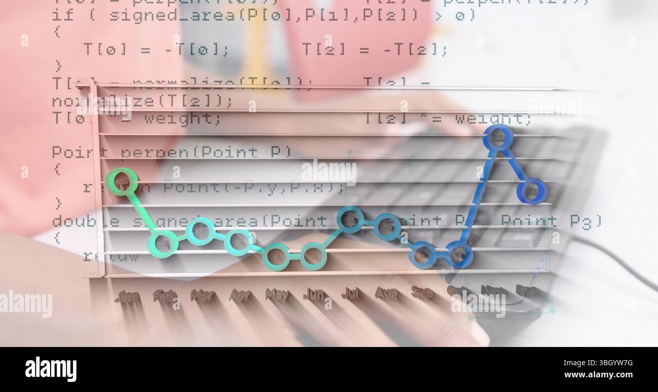 Image of statistical data processing over mid section of a kid using computer at school Stock Photo