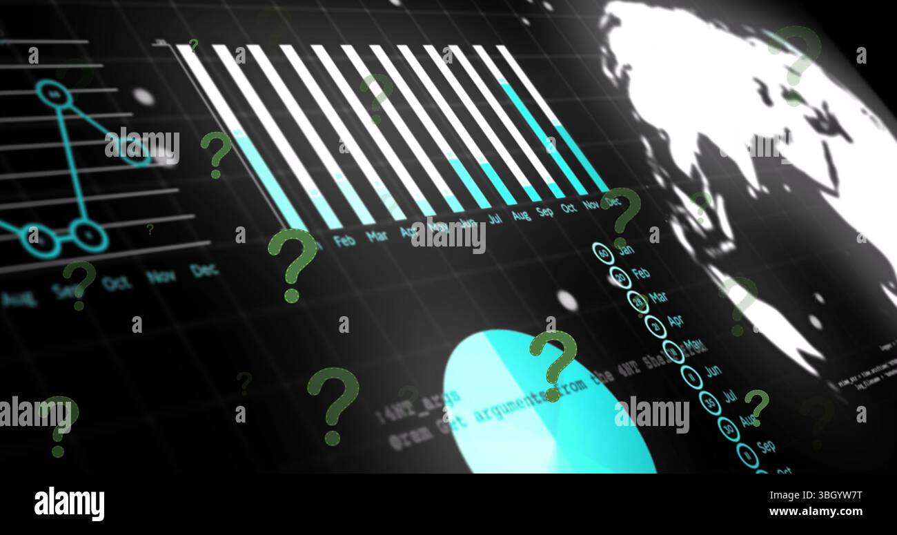 Image of question marks over data processing Stock Photo