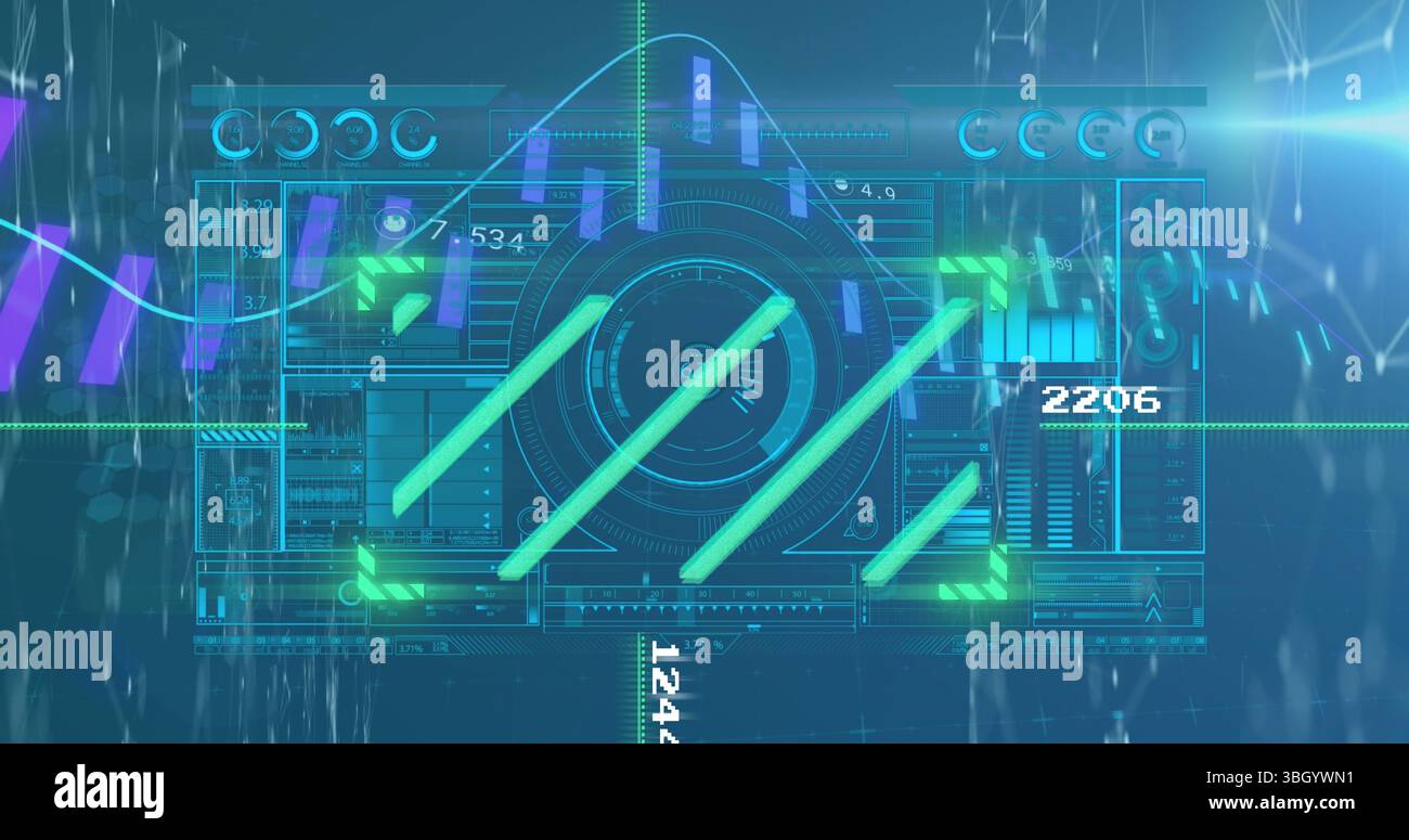 Image of scope scanning with graphical infographic interface and moving ...