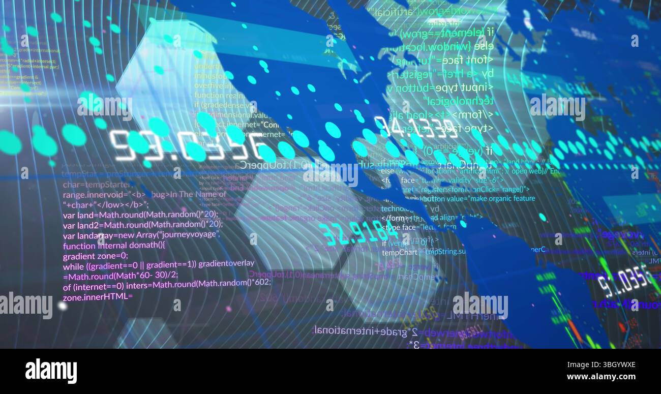 Image of binary coding data processing and network of connections Stock Photo