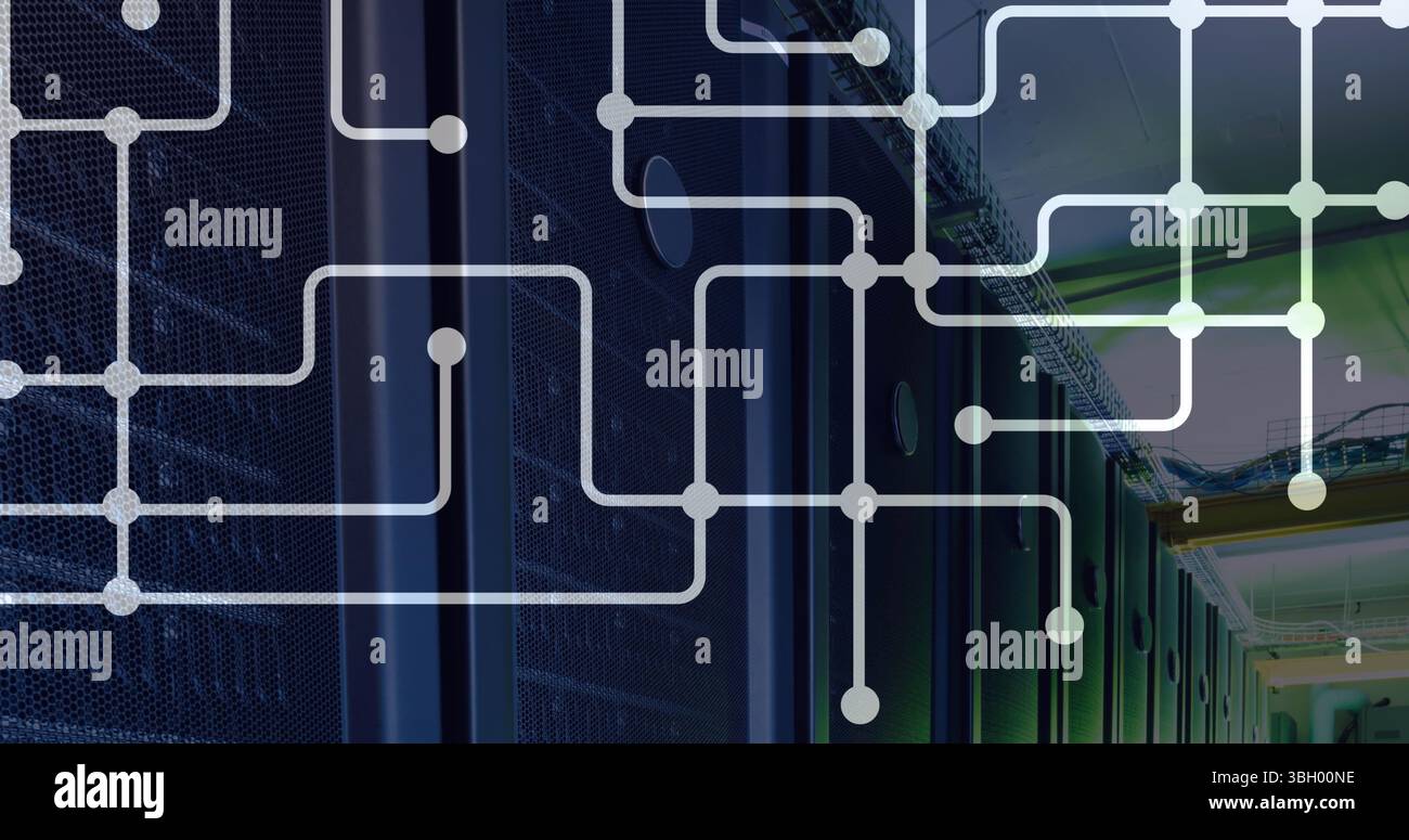Image of integrated circuit over servers Stock Photo