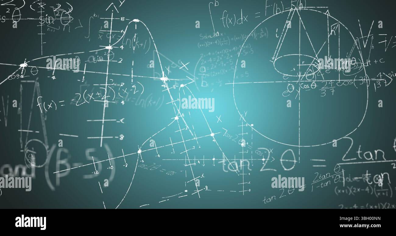Image of math formulas on green background Stock Photo - Alamy