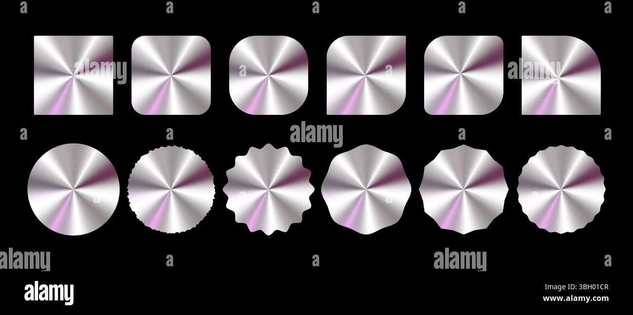 Set of shiny silver holographic stickers, Holograms geometric shapes ...