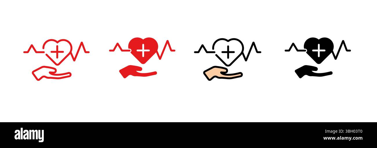Icon of heart health symbols featuring hands in various styles and ...