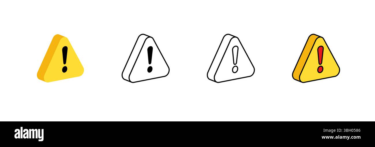 Icon collection of warning symbols in color and outline variations for ...