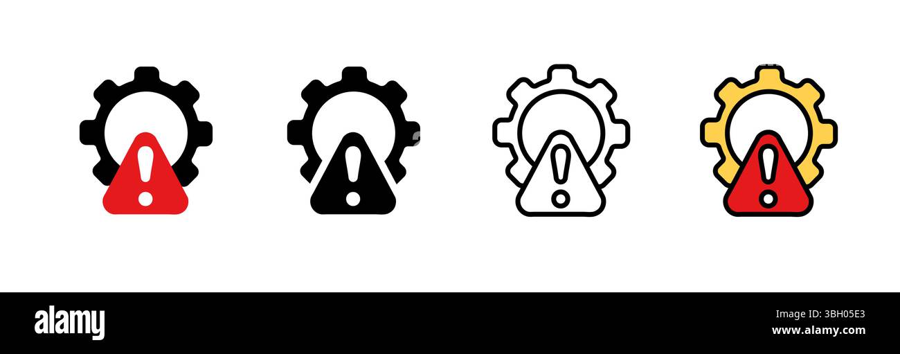 Icon collection featuring warning signs and settings gears in various ...
