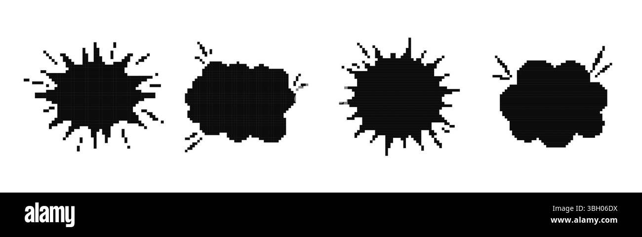 Mosaic bold pixel art ink splashes in black dramatic shapes with unique ...