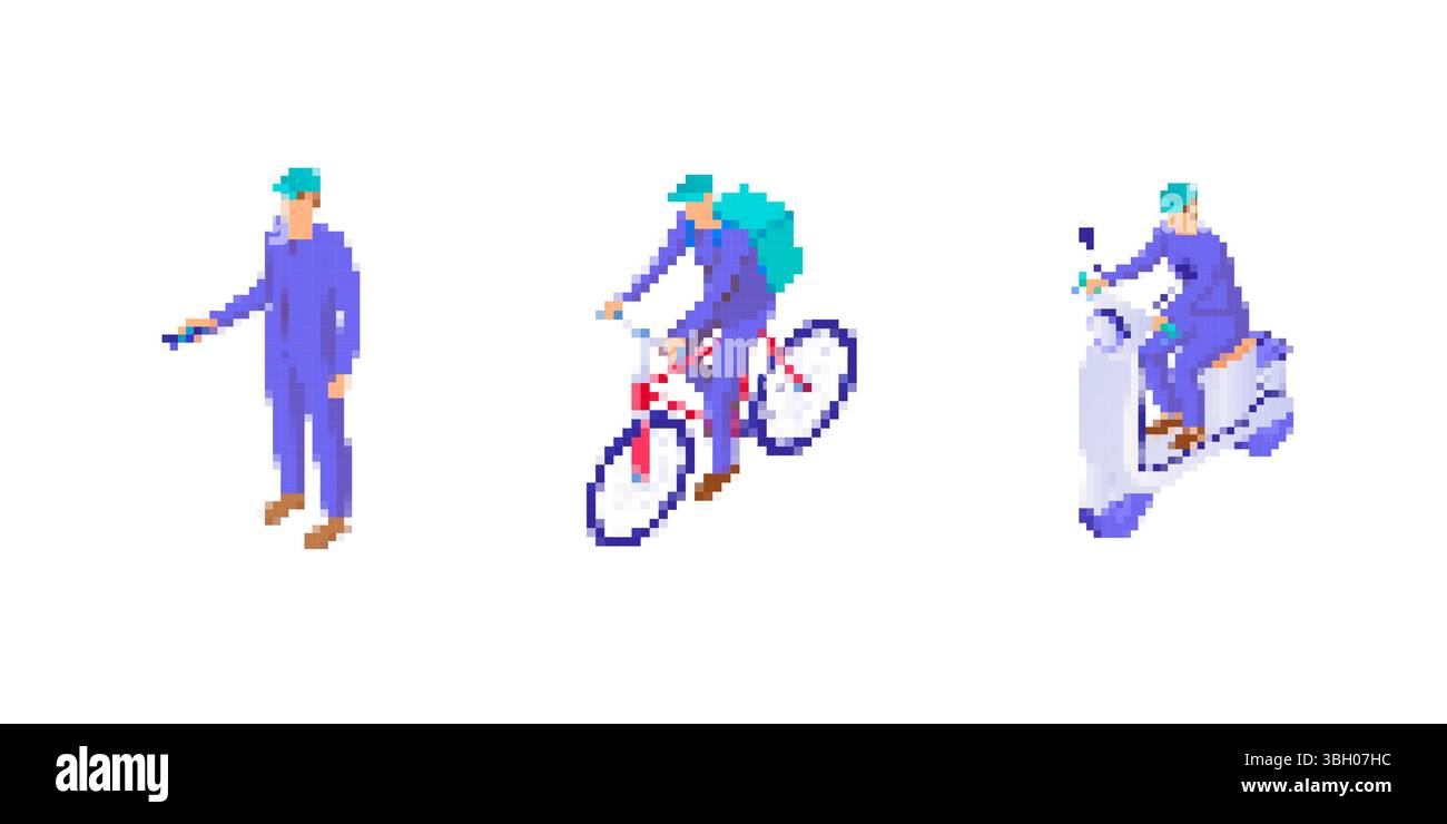 Mosaic style icons featuring delivery people on bicycle and scooter in ...