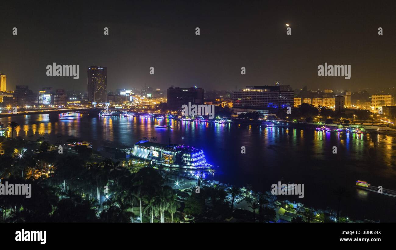Aerial view of the city of Cairo along the Nile river, Cairo, Egypt ...