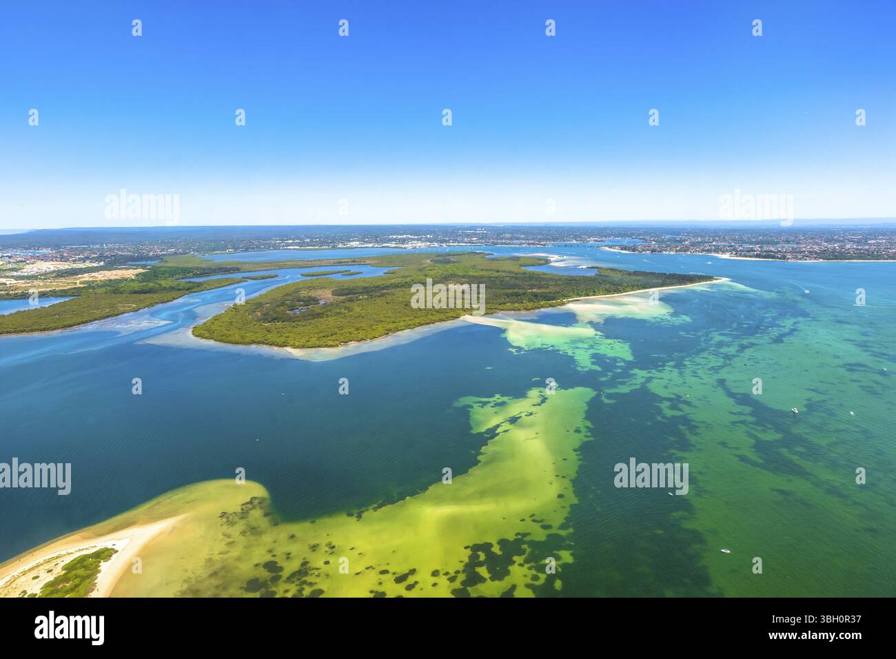 Aerial reef view of Bate Bay located south of Sydney, New South Wales, in eastern Australia. The bay is south of the Kurnell peninsula and its foresho Stock Photo