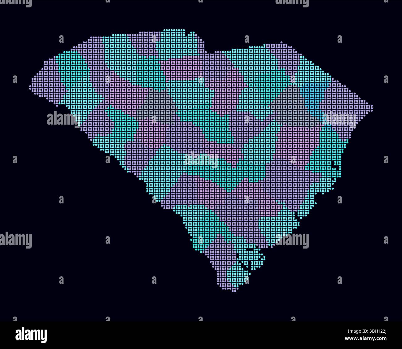 South Carolina dotted map. Digital style map of the state on dark ...