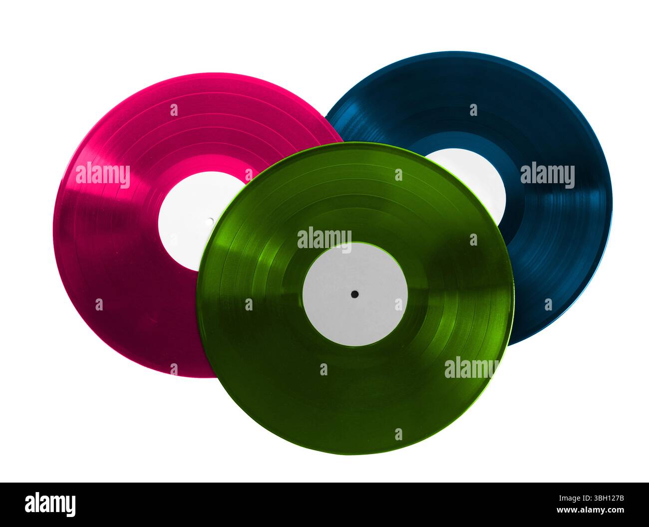 Three color vinyl records on white background Stock Photo Alamy
