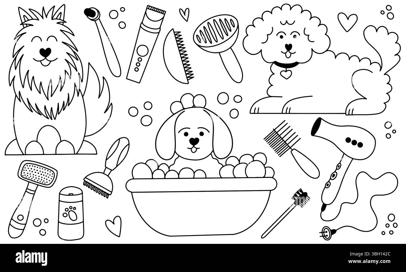 Grooming Line Drawing Dog grooming care Black and White Stock Photos & Images - Alamy