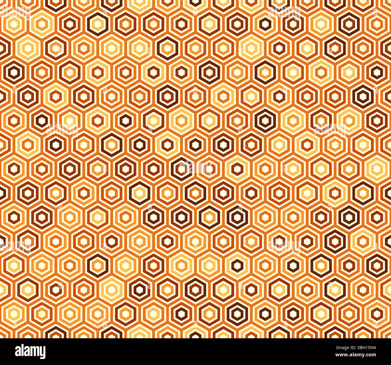 Vector background. Plain hexagon frames. Orange color tones. Hexagon cells. Tileable pattern. Seamless vector illustration. Stock Vector