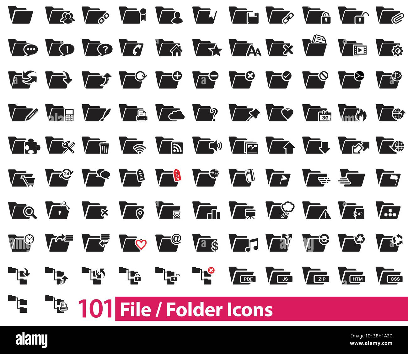 Set of 101 file folder icon set. Home, location, call, at, email ...