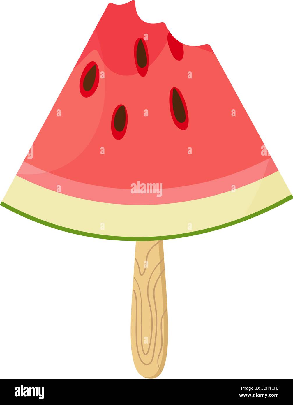 Bitten Watermelon Slice on Stick. Ripe red watermelon. Hand drawn ...