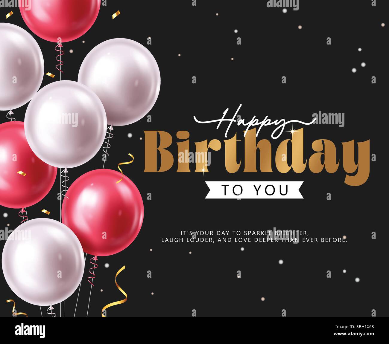 Classy birthday card featuring Red and White balloons on a dark background. Vector illustration Stock Vector