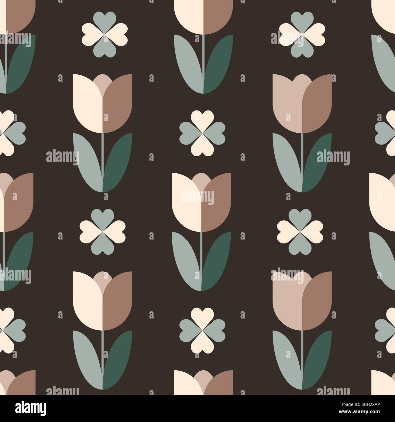 Floral Geometric Mid Mod Seamless Pattern Stock Vector