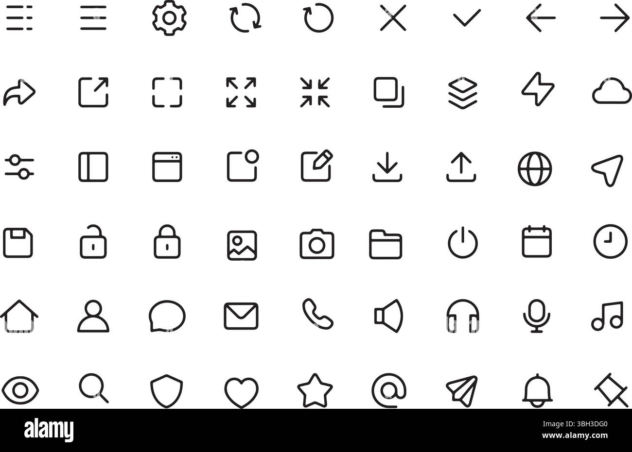 Thin line icon set for graphical user interface ui of mobile app web application software button. Pixel perfect icons, editable stroke. Stock Vector