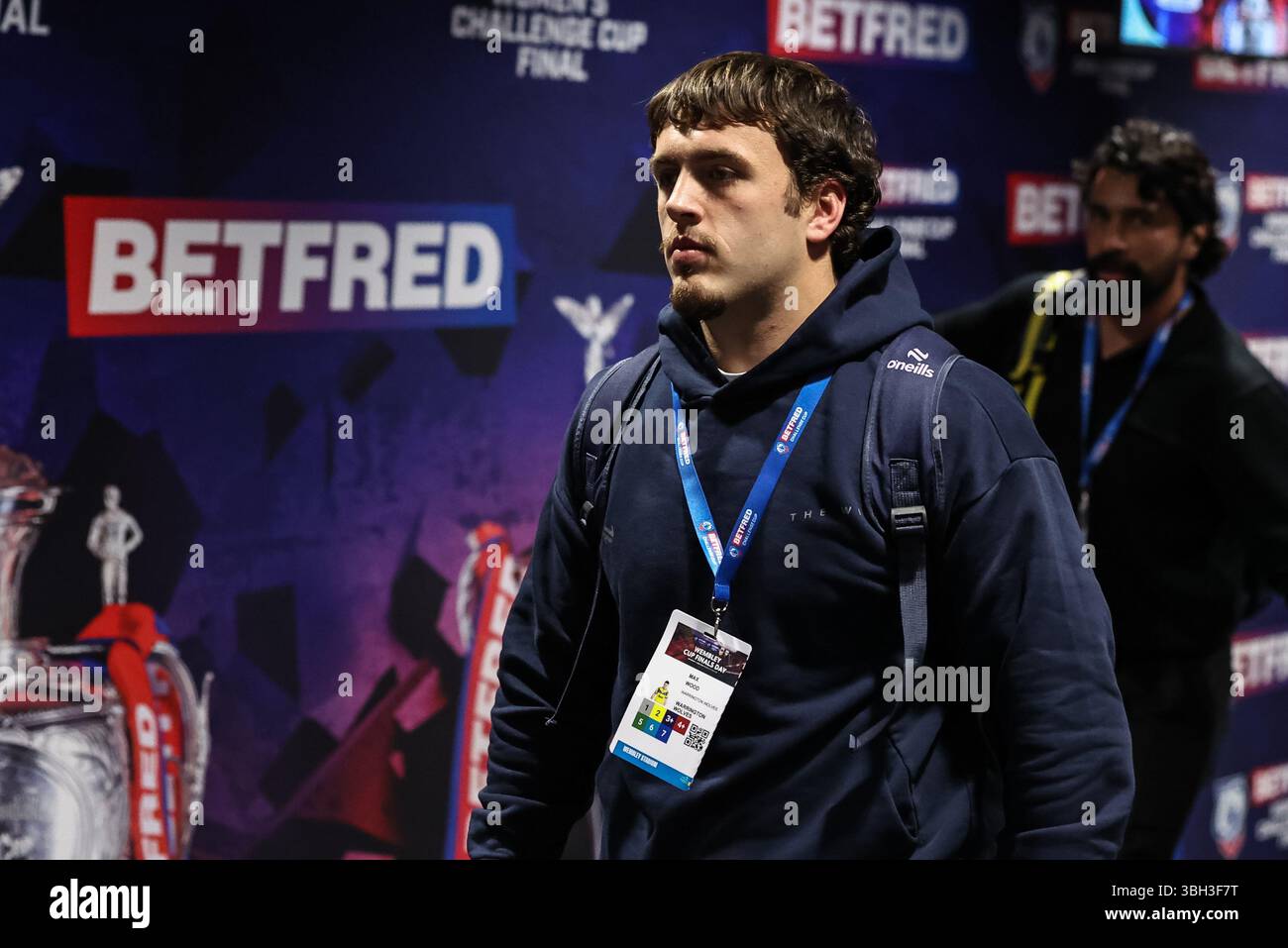 Max Wolves Max Wood of Warrington Wolves arrives during the Betfred Challenge Cup ...