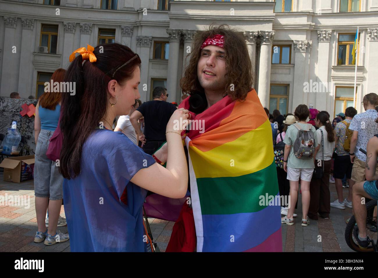 LGBT activists attend a Gay Pride rally in Kyiv, Ukraine, Saturday ...