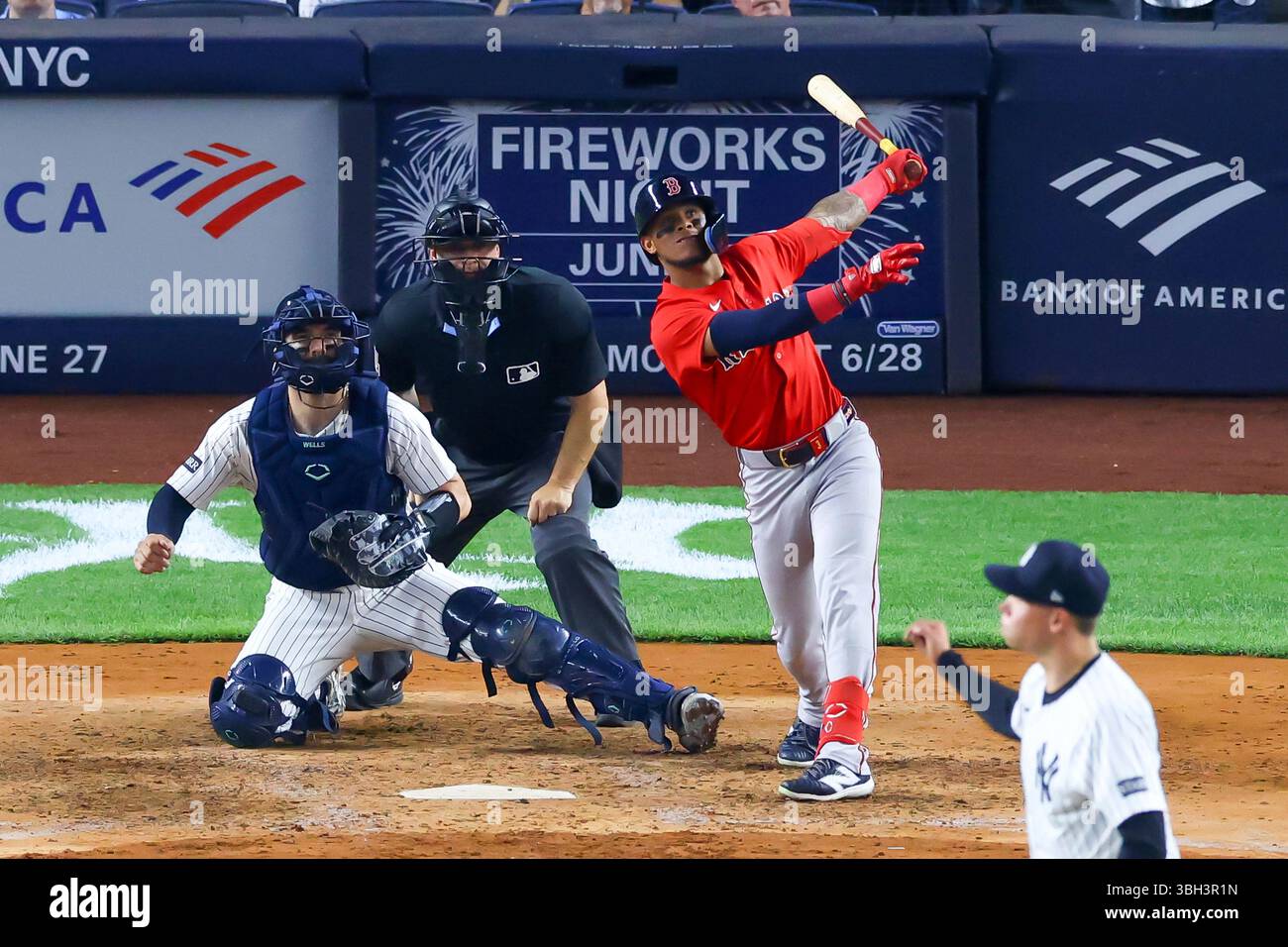 BRONX, NY - JUNE 06: Ceddanne Rafaela (3) of the Boston Red Sox at bat ...