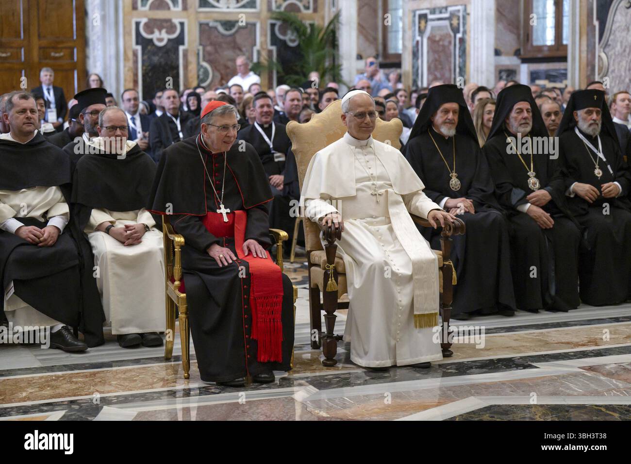 Pope Leo XIV and cardinal Kurt Koch (L) president of the Dicastery for ...