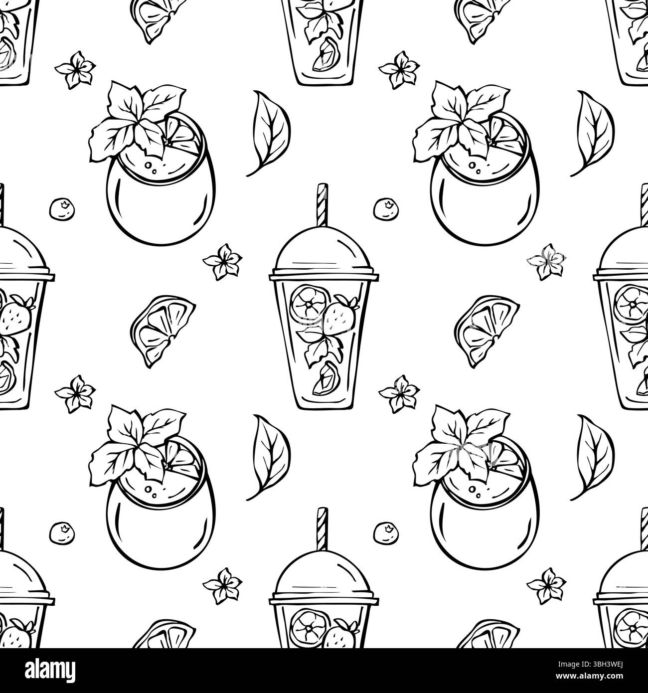 Refreshing drinks, lemonades seamless print Stock Vector